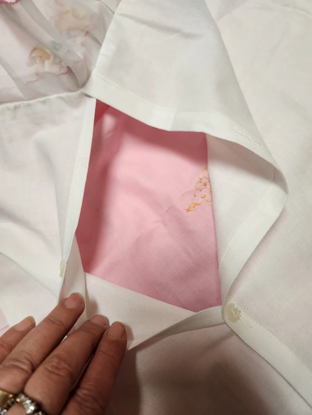 Vintage Pink Floral Embroidered Pillow Sham with White Ruffle
